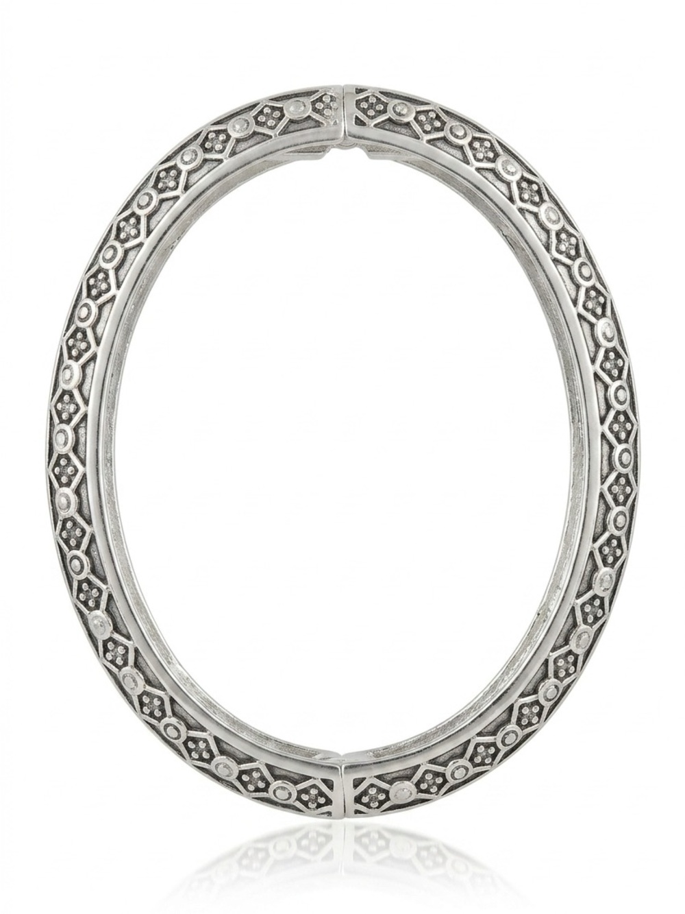 Textured Oval Hinged Bangle Bracelet - Silver